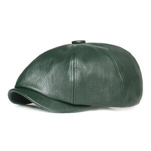 Green Peaky Blinders Hat Newsboy Flat Cap, Leather Gatsby‎ Baker Boy Driver Cap